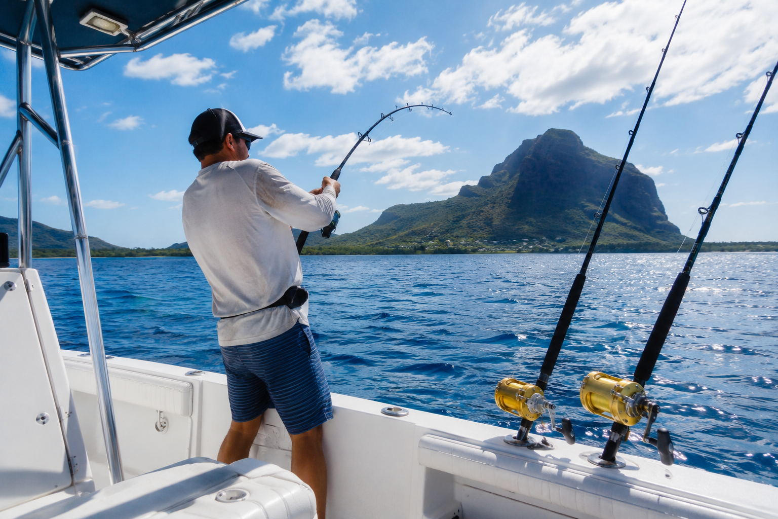 Fishing from the boat in the early morning