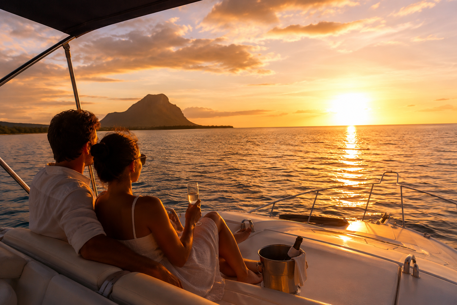 Golden hour on board during the sunset cruise